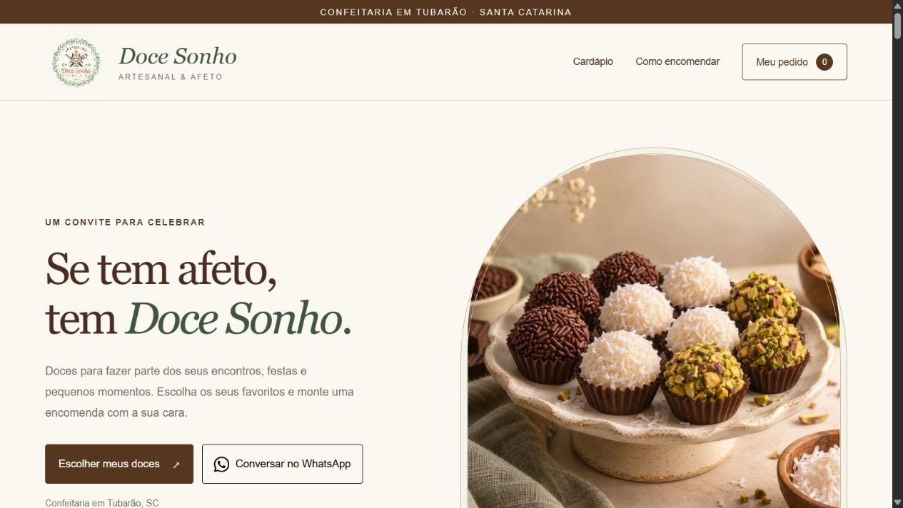 Captura da página inicial: Doce Sonho